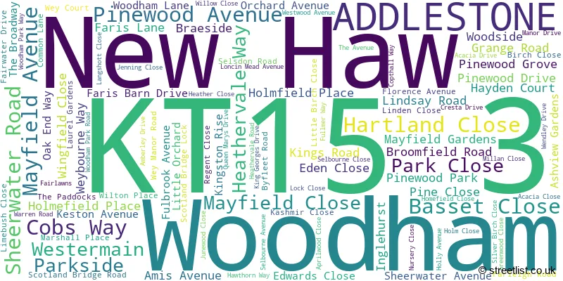 A word cloud for the KT15 3 postcode